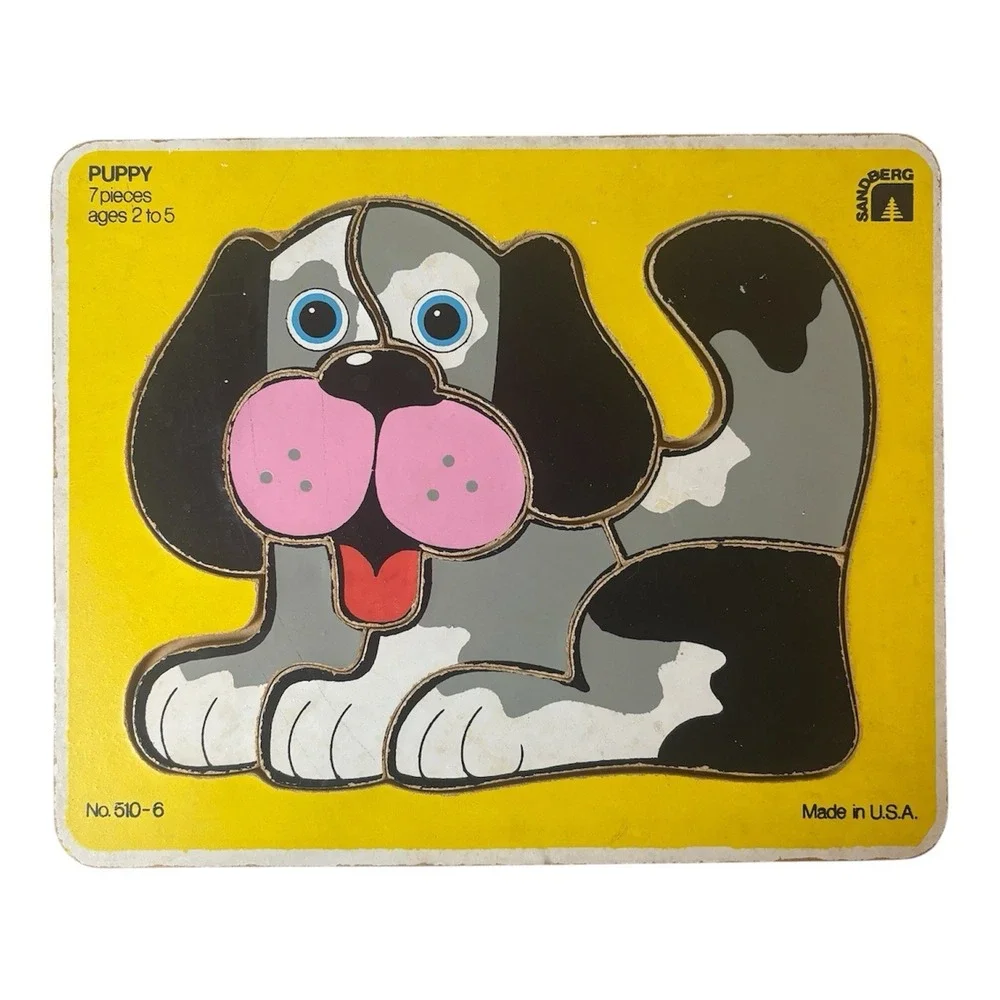 Vtg Kids Wooden Puzzle Puppy Dog & Animal Band